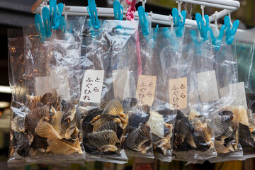 Dried Pufferfish or Fugu Fins For Sale in a Japanese Fish Market, Tokyo, Japan