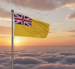 National flag of niue waving on the sunset, symbol of the country, banner against the sky