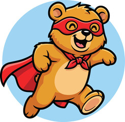Obraz premium Superhero teddy bear with red cape and mask ideal for childrens books, posters, and superherothemed designs. Cute and playful.