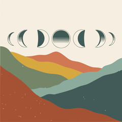 Obraz premium Colorful Layered Hills With Lunar Phases.