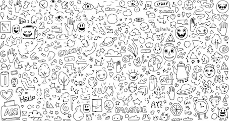 Playful Doodle Collection: Whimsical Hand-Drawn Elements for Creative Projects, Fun and Engaging Designs, Versatile Black and White Sketch Art