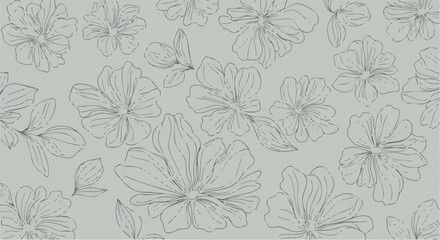 Floral pattern with outlined flowers on gray background.