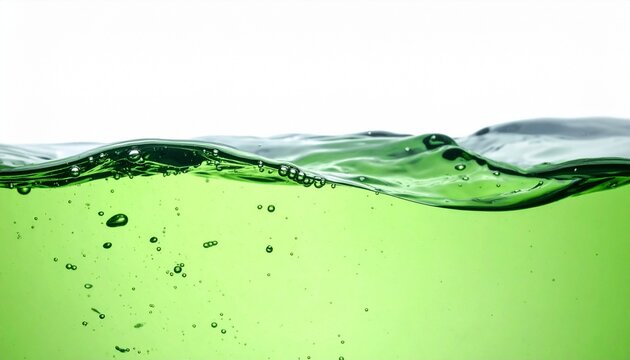 高級感ある潤いやエイジングケア、スキンケア、オーガニックの美容液　緑色の水が揺らぐ水面背景