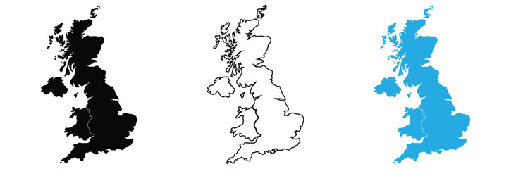Explore the United Kingdom with detailed map outlines,Vector art of united kingdom map silhouette,map of uk united kingdom design black vector illustration isolated background © Welcome