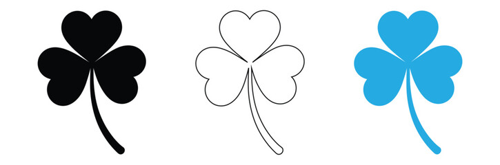 Clover icon set. Shamrock icon,Lucky shamrocks for St Patrick's Day Irish celebration fun,Vector art of shamrock silhouette