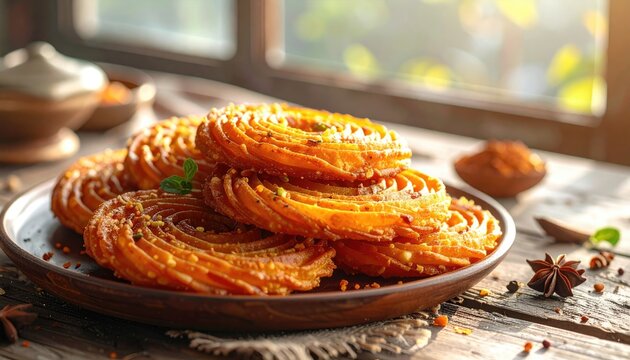 Indonesian Getuk Mashed Cassava Sweets Dyed Natural Colors Arranged on Wooden Plate With Rustic Background and Soft Sunlight