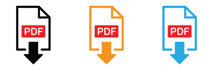 Download PDF document easily with these vibrant icons,Vector art of download pdf file icon in three colors,PDF Icon Vector Design Symbol Illustration
