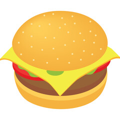 Delicious Hamburger Icon with Yellow Cheese Red Tomato and Green Lettuce on a Transparent Background