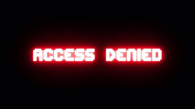 'Access Denied' Glitch Text Animation. Looping Neon and Pixel Typography for Hacking and Security