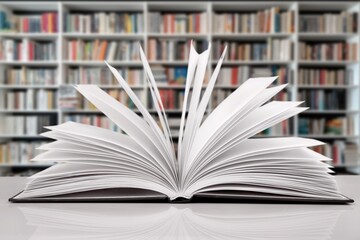 Open book pages in library background