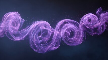 A purple, ethereal swirl of smoke or gas with a few small, glowing particles scattered around it, against a dark, almost black background.
