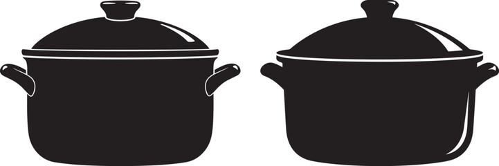 Obraz premium Two black cooking pots with lids silhouette
