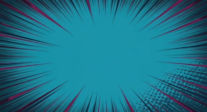 Retro comic book background pattern with dynamic radial motion lines and bold halftone dots. Abstract pop art style backdrop ,lines ,modern ,stripes