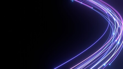 紫の沢山の光線がカーブして画面を彩るスタイリッシュなCGイラストカード。ネオンのコードの背景