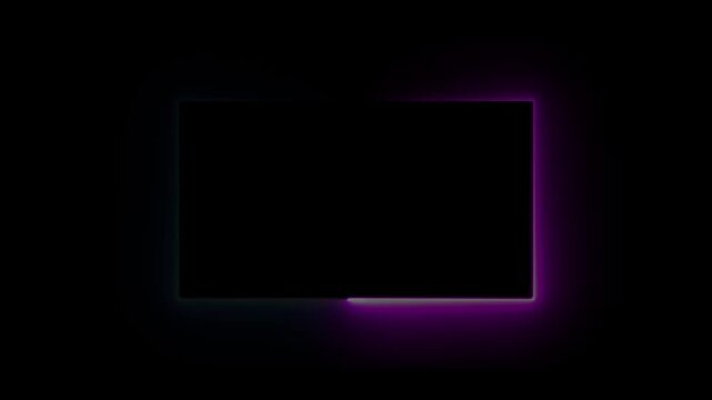 Bright Purple Neon Light Rectangle Frame on Dark Black Background abstract border