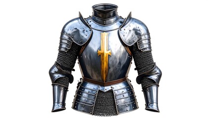 Medieval Knight Armor Shiny Steel Suit of Armor Isolated on White.