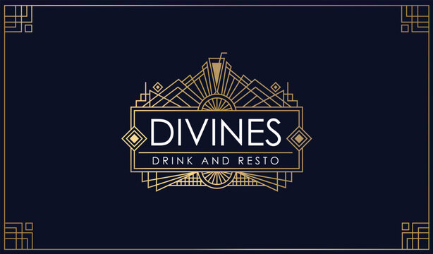 Cocktail bar and restaurant logo design in vintage art deco style