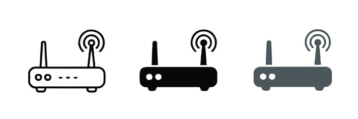 router icon collection with signal waves two antenna designs in outline solid and dark gradient for connectivity