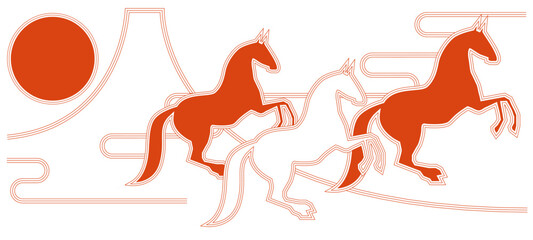 2026年の午年の正月や年賀状のデザイン　シンプルな馬のイラスト　ベクター