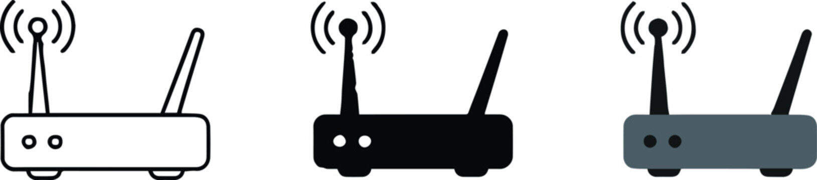 modern wireless router icon set minimal outline solid and gradient designs for connectivity and network illustration