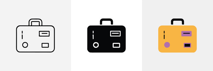 luggage icon trio vector ai eps jpeg png outline silhouette colored orange tag handle stripes travel pack branding asset
