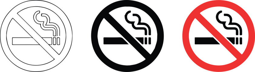 no smoking pictogram trio scalable ai eps png jpeg three design styles red ban circle black outline filled cigarette © AIcon Star