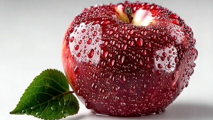 Fresh red apple with water droplets on a light background - Powered by Adobe