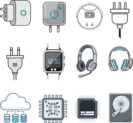 Comprehensive Set of Digital Technology Icons for Modern Connectivity and Security