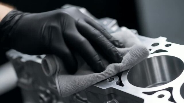 Cleaning Engine Block: Detailed Close-Up of Automotive Precision & Meticulous Care