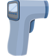 Digital infrared thermometer with blue and gray casing and LCD display on white background healthcare medical device for temperature measurement