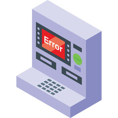 Digital Kiosk Machine Displaying Error Message in Pixelated Style with Transparent Background