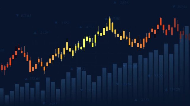 Financial chart with moving up graph in stock market on blue color background