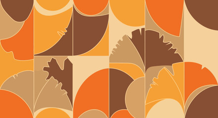 Abstract geometric autumn leaves pattern — seamless vector background, modern trendy shapes, warm orange and beige palette
