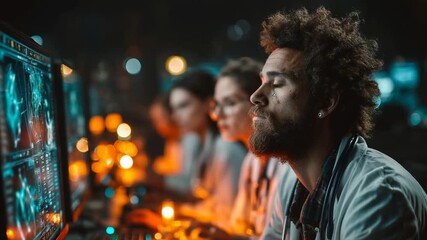 Medical professionals analyzing data in a dim lab - Powered by Adobe
