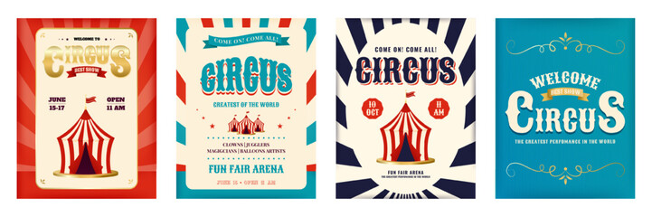 Vintage best show circus invitation poster set. Design for events, festival, carnival, party, performance, advertising and more. Retro vector illustration © Dukhanina Ekaterina