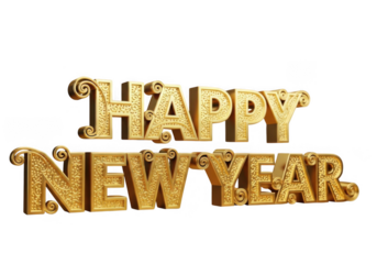 Golden happy new year text isolated on transparent background