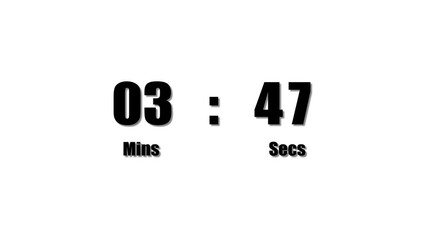 4K animated countdown timer 1 hour in 60 seconds digital clock animation.Modern digital clock countdown concept.