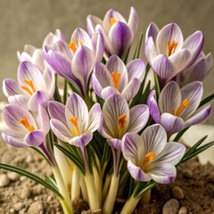 Fototapeta premium Delicate watercolor crocus blooms soft pastels spring flowers vibrant color splash nature beauty