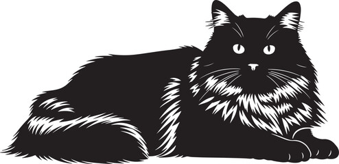 Majestic black cat silhouette relaxed pose fluffy fur detail realistic animal art for digital and print projects