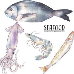 Seafood Fish mackerell pack watercolor painting-1