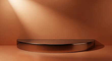 Minimalist bronze product display podium with soft light and shadow
