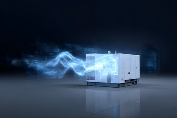 Generator Depicted With Digital Overlay Showing Energy Flow Modern Power Technology Visualization