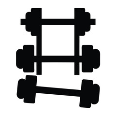 Silhouette of three black dumbbells arranged in a grid and a diagonal line