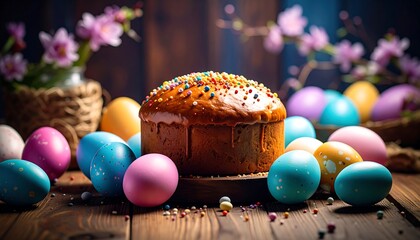 Easter baked goods on rustic wooden table