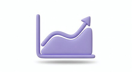 3D Render of Purple Growth Chart Icon Showing Upward Trend and Success