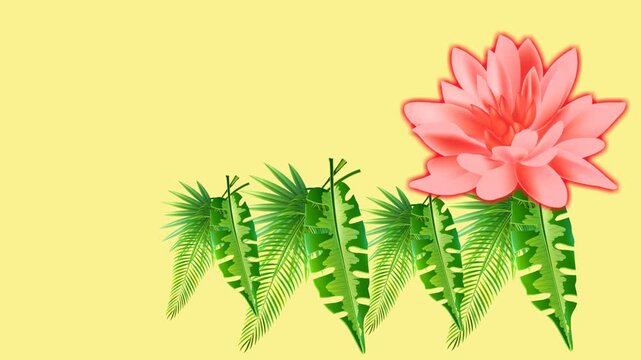 draw set of three red flower decorate with green stylish leaf and colourful butterfly in straight line shape on light yellow screen background
