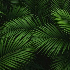 Vibrant green tropical palm leaves form a dense, lush natural background pattern, perfect for summer vacation concepts and exotic botanical designs ,botany ,dense ,macro
