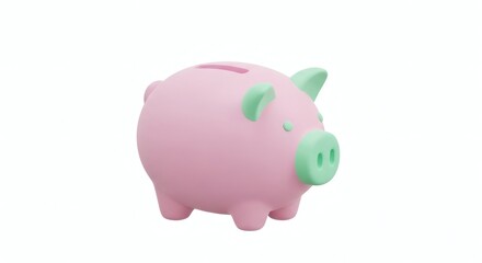 Obraz premium Cute Pink Piggy Bank with Mint Green Accents Isolated on White Background for Savings Concept