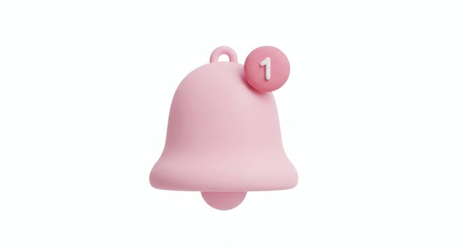 Cute Pink Notification Bell Icon with 1 Badge Social Media Alert Concept