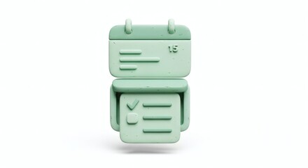 3D Minimalist Calendar and Checklist Icon in Soft Mint Green on White Background